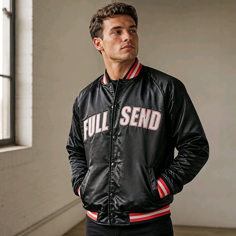 Full Send Large Black Satin Varsity Jacket Nelk Boys Classics